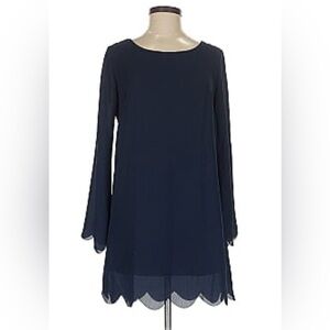 Peppermint Boutique Navy Blue Scallop Hem Long Sleeve Mini Dress. Sz M